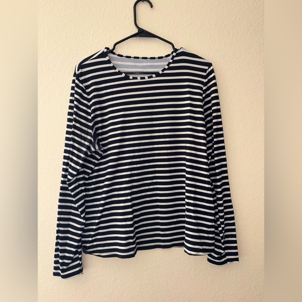 Lands' End Gray and White Striped Shirt